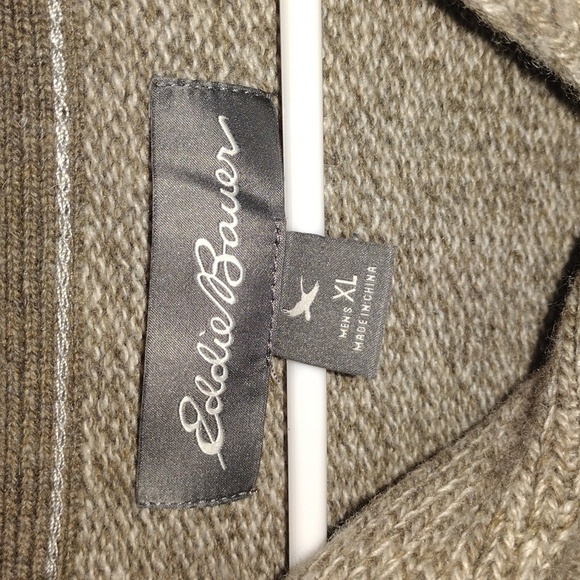 Eddie Bauer Wool Blend Knit Men's Sweater Tan/Grey/Olive XL - Picture 4 of 7